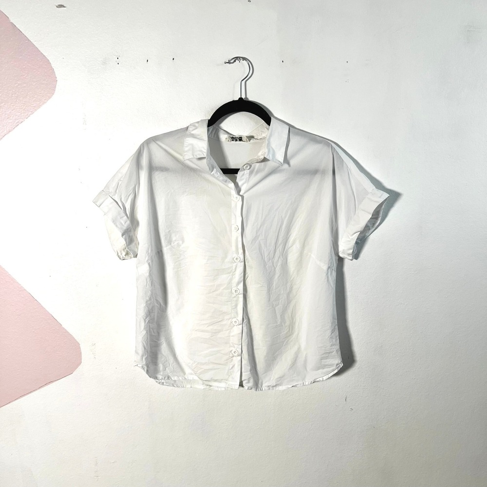 100% Cotton Button Shirt Small Made In Italy White Boho Chic